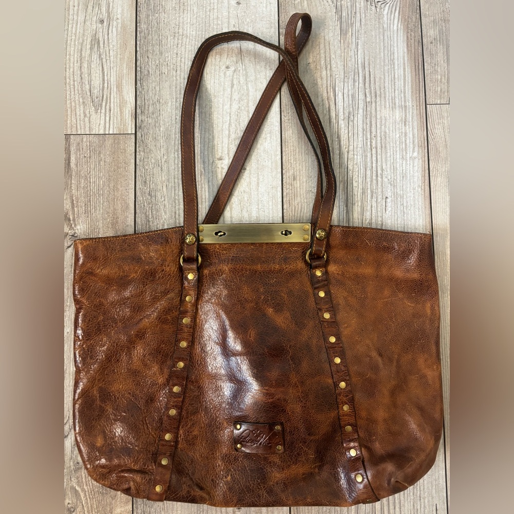 Patricia Nash Brown Italian Leather Tote with Gold Hardware Large Work Bag